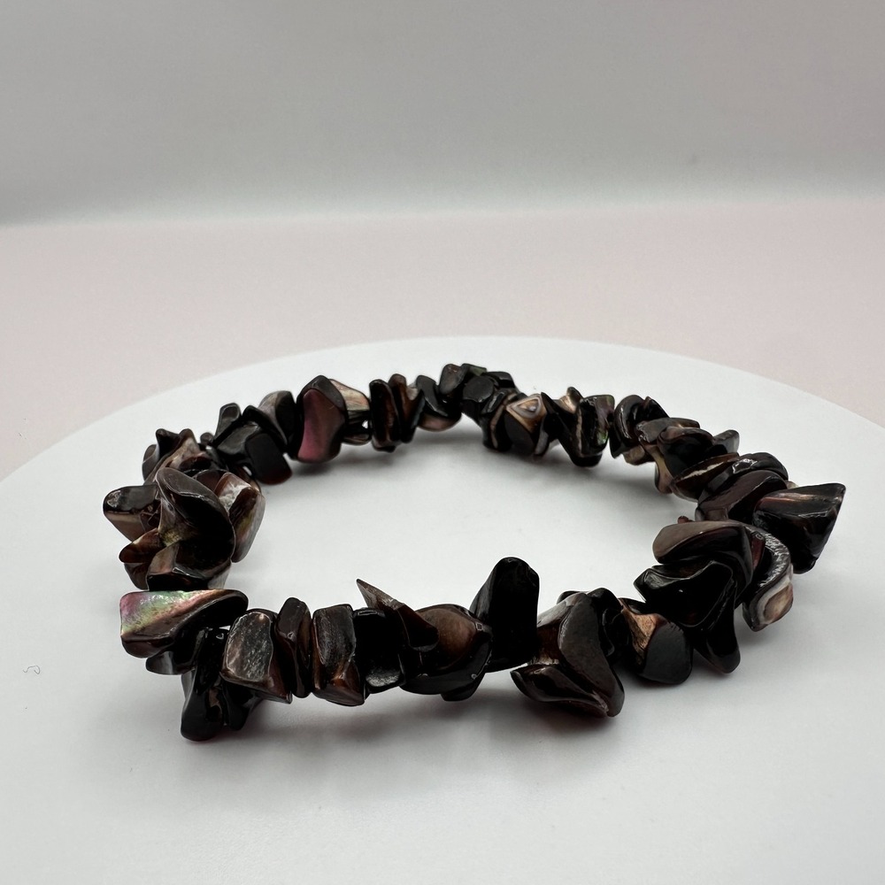 Vintage 90s Iridescent Black Shell Chip Chunky Bracelet Women's Classic Jewelry